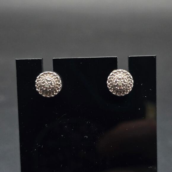925 Sterling Silver Diamond Chip Post Earrings Pierced Stud - Picture 7 of 9